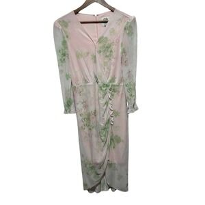 Sage Collective Dress Womens 10 Pink Fairy Floral Mesh Puffed Sleeves Stretch